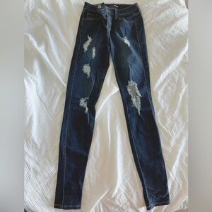 Fashion Nova Destroyed Dark Skinny Jeans